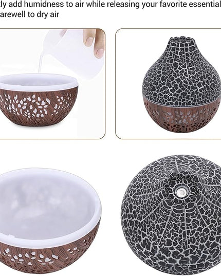 Air Diffuser Humidifier, Wood Grain Ultrasonic Cool Mist, 2 in 1 Aromatherapy Essential Oil Diffuser with Mood Light, Quiet Personal Humidifier for Bedroom Office (Black)