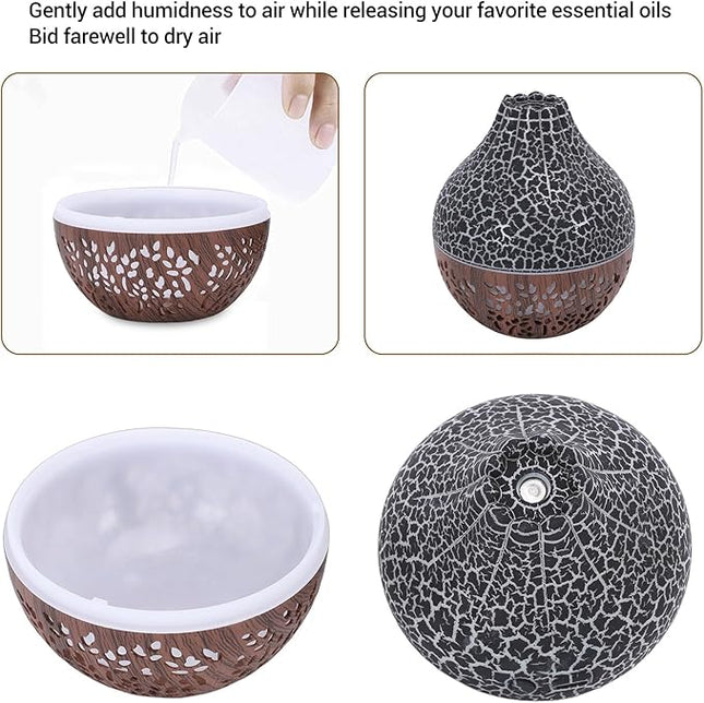 Air Diffuser Humidifier, Wood Grain Ultrasonic Cool Mist, 2 in 1 Aromatherapy Essential Oil Diffuser with Mood Light, Quiet Personal Humidifier for Bedroom Office (Black)