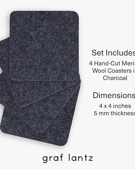 Graf Lantz - Bierfilzl Merino Wool Square Coasters Set of 4 - Charcoal (4"x4"x5mm) - Absorbs 30% of Weight, Natural German Wool - Heat Resistant, Sustainable, Reusable - Home Decor, Coffee Table Decor