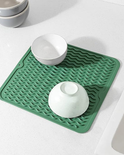 Silicone Dish Drying Mat for Multiple Usage,Easy clean,Eco-friendly,Heat-resistant Silicone Mat for Kitchen Counter or Sink,Refrigerator or Drawer liner Green M 12 inches x 12 inches