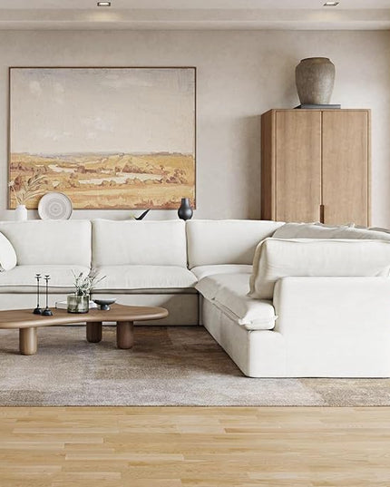 JACH V-Shaped Cloud Sectional Couch, Deep Seats Convertible Sofas, Minimalist Cloud Modular Sofa, Down Fill Soft Sofas for Living Room, Office, Apartment (5 Seats, White)