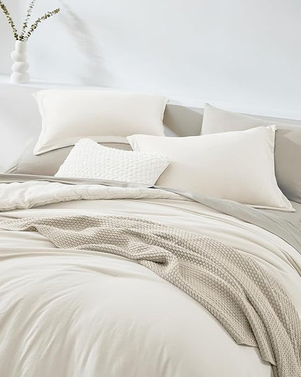 WRENSONGE Full Size Comforter Set- 7 Pieces White Bed in a Bag Full Size Comforter with Fitted Sheet, Flat Sheet, 2 Pillow Shams, 2 Pillowcases, Warm Bedding Sets for All Season