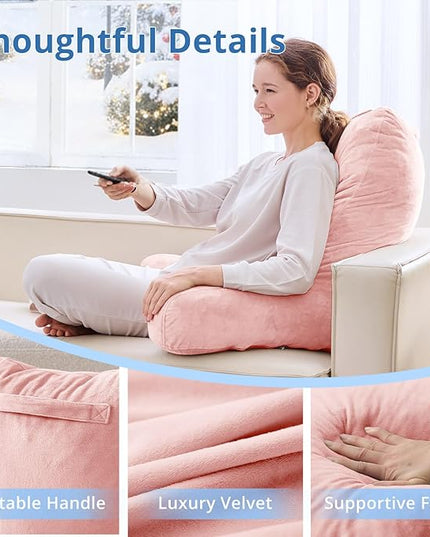 Sasttie 25-inch Reading Pillows for Sitting in Bed Adult, Jumbo Velvet Back Pillow Bed Sitting Up, XL High Back-Rest Support Cushion for Sit Up on Couch & Floor, Oeko-Tex Certified, Peach Pink