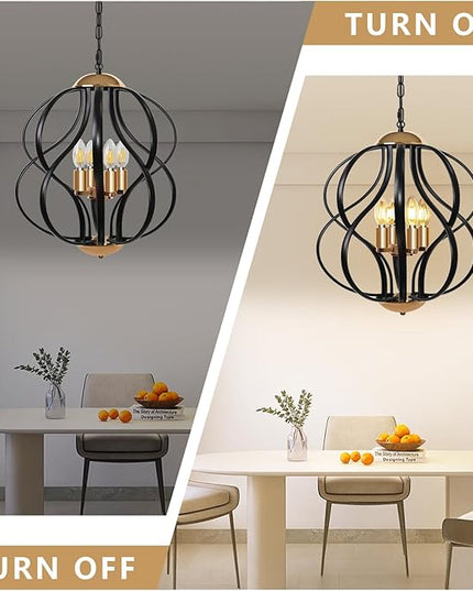 Black and Gold Chandelier for Dining Room, 4-Light Modern Farmhouse Chandelier Light Fixture, Adjustable Industrial Pendant Lights Kitchen Island, Hanging Chandeliers for Living Room Foyer