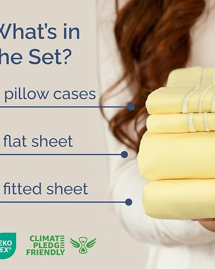 Cal King Size 4 Piece Sheet Set - Comfy Breathable & Cooling Bed Sheets Set - Hotel Luxury Bedding for Women, Men, Kids, Teens, Boys & Girls - Deep Pockets, Soft and Wrinkle Free - Oeko-Tex - Yellow