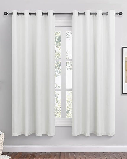 Off White Linen Blackout Curtains 63 Inch Length 2 Panels Set for Bedroom Living Room Grommet 100% Black Out Linen Drapes Room Darkening Window Curtains 63 Inches Long Cream Ivory Beige