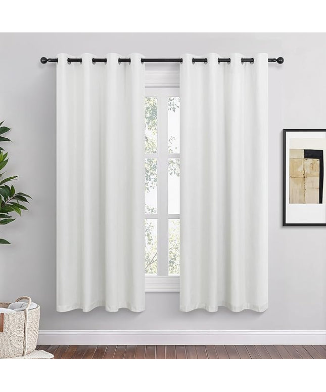 Off White Linen Blackout Curtains 63 Inch Length 2 Panels Set for Bedroom Living Room Grommet 100% Black Out Linen Drapes Room Darkening Window Curtains 63 Inches Long Cream Ivory Beige