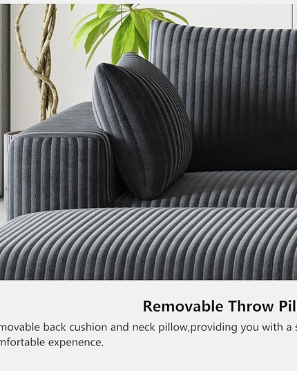 108”Modern Modular L-Shape Couch with Chaise, Modular Sectional Couches for Living Room, Deep Seat Boneless Sofa Bed, No Assembly Required Sleeper Sofa, Plush Corduroy Fabric, Dark Gray
