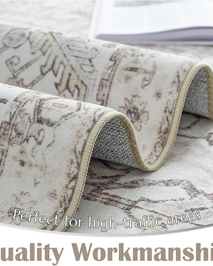 jinchan Lima Hallway Runner Rug 3x10 Washable - Vintage Floral Non Slip Low-Pile Soft Ultra-Thin Faux Wool Kitchen Rug Distressed Carpet Runner for Farmhouse Bedroom Laundry (3x10ft, Taupe)
