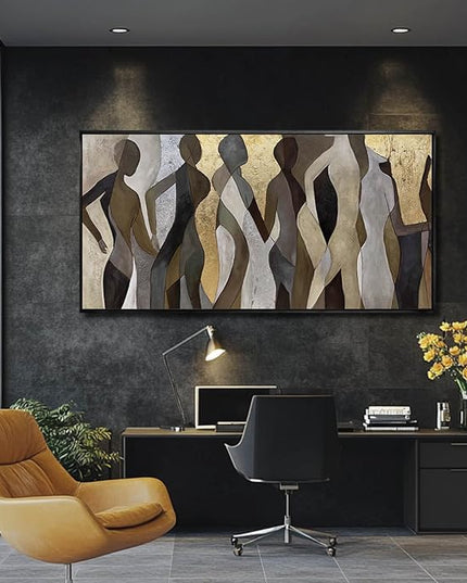 Artexist Figure Wood Wall Decor Neutral Wall Art Modern Poster Printing 24"x48" Picture for Bedroom Hanging Art for Dining Room Area