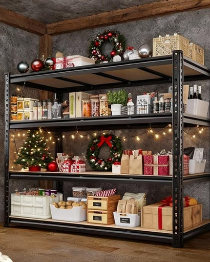 55" W Storage Shelves, 2040LBS Garage Shelving Heavy Duty, 4-Tier Storage Shelving, Adjustable Metal Shelving Unit for Garage, Warehouse, Pantry, Kitchen, 55" W × 24" D × 60" H