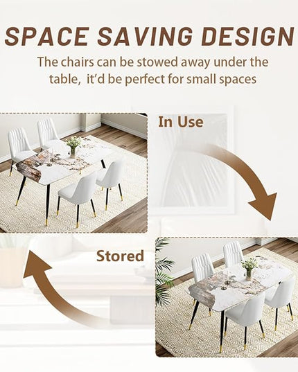 Dining Room Table Set for 4,Dining Table Set for 4, Sintered Stone Kitchen Table Top and Modern Chairs Set of 4 for Kitchen Dining Room