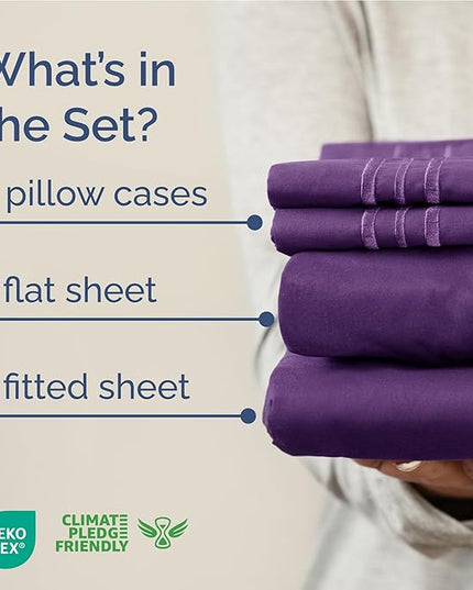 Full Size 4 Piece Sheet Set - Comfy Breathable & Cooling Bed Sheets Set - Hotel Luxury Bedding for Women, Men, Kids, Teens, Boys & Girls - Deep Pockets, Ultra-Soft, Wrinkle Free - Oeko-Tex - Purple