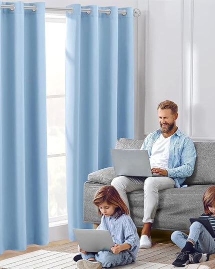 HOMEIDEAS Blackout Curtains 52 X 96 Inch Long Set of 2 Panels Baby Blue Room Darkening Bedroom Curtains/Drapes, Thermal Grommet Light Blocking Window Curtains for Living Room