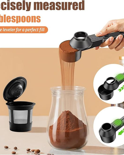 CAPMESSO Coffee Scoop & Funnel for Reusable K Cup Refillable Coffee Pods: 2 Tablespoon Coffee Measuring Scoop - Easy Slide Scoop for Ground Coffee, Protein Powder, Tea without Spilling (1 Pack)