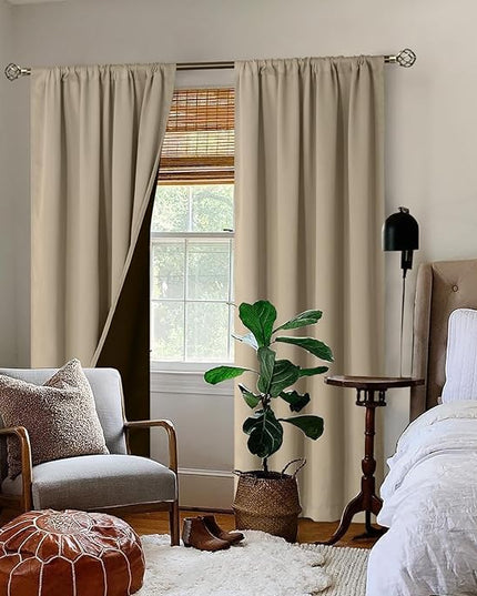 BGment 100% Blackout Curtains for Bedroom 84 Inch Length 2 Panels, Thermal Insulated Room Darkening Curtains Rod Pocket Soundproof Bedroom Living Room Window Curtains, Sand, Each 52 Inch Wide