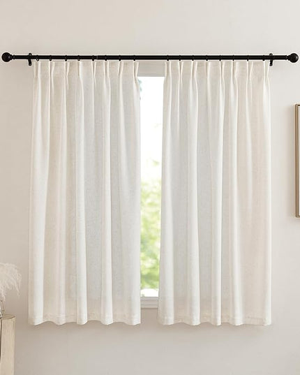 NICETOWN 2 Panels Short Linen Sheer Window Curtain 63 Inches Long for Bedroom Living Room, Pinch Pleated Farmhouse Rod Pocket Back Tab Light Filtering Privacy Curtains for Kitchen Nursery, 52" W