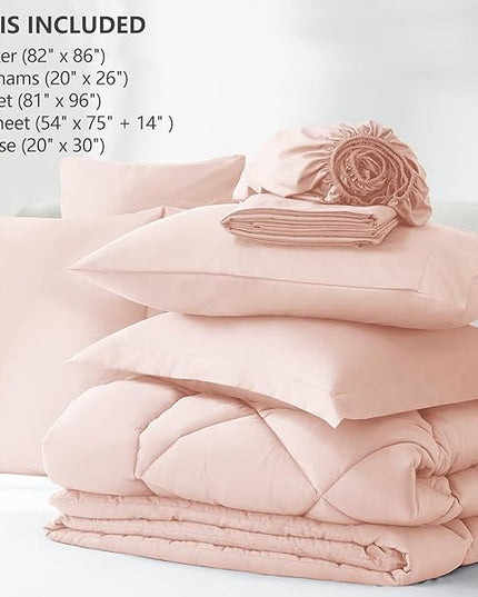 CozyLux Full Size Comforter Sets Blush Pink - 7 Pieces Bed in a Bag Full, Luxury Soft Bed Set for All Seasons, Bedding Set with Down Alternative Comforter, Sheets, Pillowcases & Shams