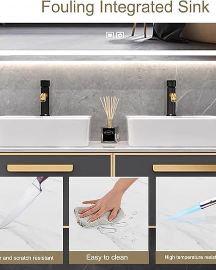 Double Floating Bathroom Vanity with Sink - Luxury Wall-Mounted Bathroom Vanity | High-Definition Smart Mirror Includ LED & Defog Mirror, Elegant Style (48IN)