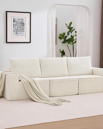 102” Boneless Modular Couch, 3 Seater Cloud Sofa for Living Room, Modern Sectional Sofa with Deep Seat, Comfy Fluffy Loveseat Couch, No Assembly Required, Beige