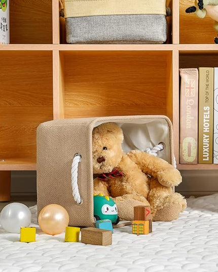 TheWarmHome Storage Bins for Shelves - Medium 3Pack 13.8L*9.8W*6.7H inch Canves Storage Basket for Organizing, Fabric Storage with Handles for Clothes Baby Dog Toys(Beige)