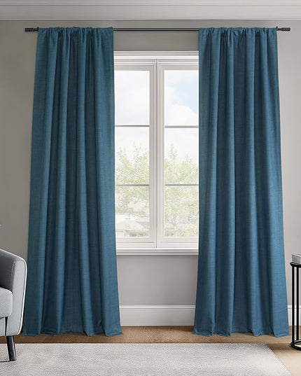HPD Half Price Drapes Vienna Basic Linen 100% Blackout Curtains for Bedroom 108 Inches Long (2 Panels) - Rod Pocket Curtains & Drapes for Living Room & Windows - 50 X 108, Dark Blue