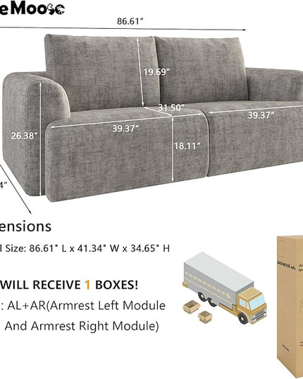 EASE MOOSE Boneless Couch for Living Room, Sectional Cloud Sofa, Modular Cloud Couch Loveseat, 2-Seater Deep Seat Sofas with Pillow for Bedroom, Apartment, No Assembly Required, Chenille (Light Grey)