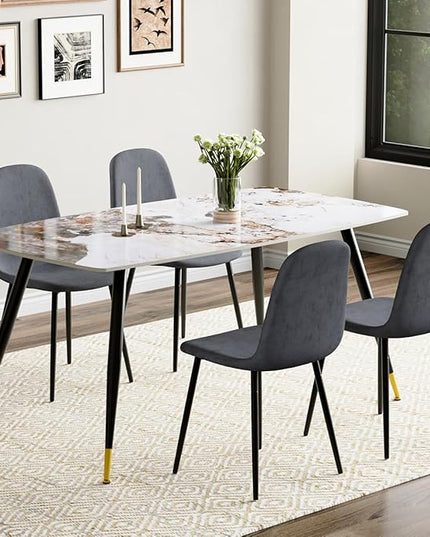 Dining Table Set for 4, Dining Room Table Set for 4, Sintered Stone Kitchen Table Top and Modern Chairs Set of 4 for Kitchen Dining Living Room