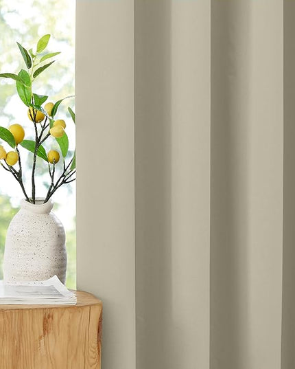 NICETOWN 100% Blackout Muted Beige Curtains 84 inches Long, Grommet Energy Saving Thermal Insulated Window Treatments Lightweight for Bedroom/Home Office, W52 x L84, 2 Panels