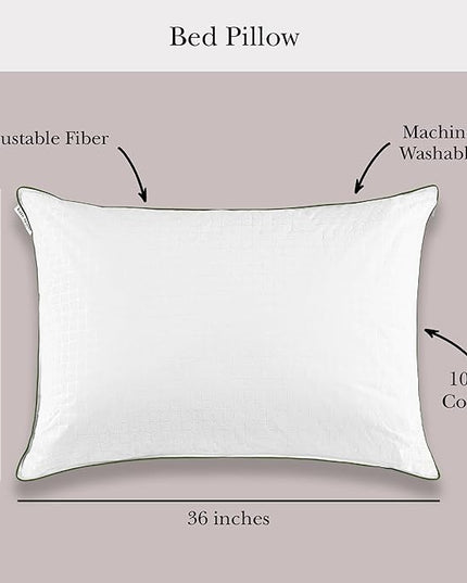 Kate Spade New York Firm/Extra Firm Pillow 20" x 36", Adjustable Down Alternative Pillow with 2" Gusset for Maximum Loft, Best for Back or Side Sleepers, King, White