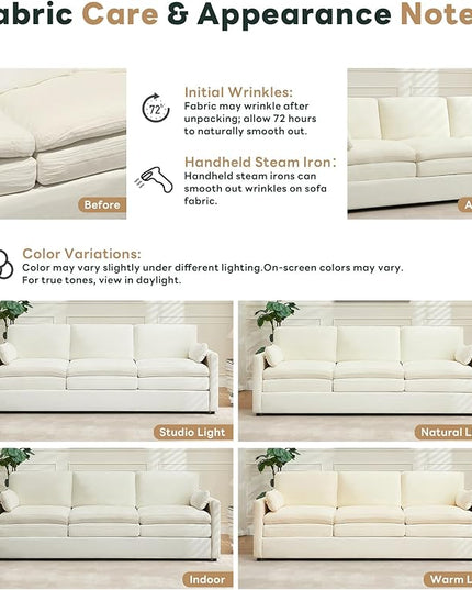 Tbfit 89" Cloud Modern Sofa, Comfy 3-Seater Couch w/Pillows, Pocketed Spring Seats, Plush Foam Cushions, Chenille Fabric Removable Cover, Soft Upholstered Living Room Furniture Home Apartment, Beige