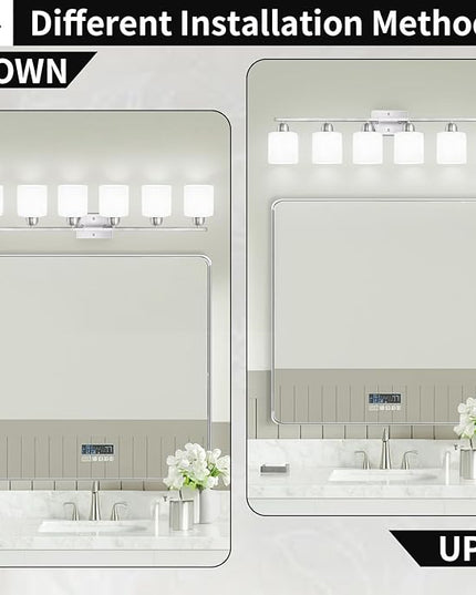 Brushed Nickel Vanity Light for Large Mirror, 6 Light Bathroom Lighting Fixtures Over Mirror with Milky White Frosted Glass Shades, 38 inch Bathroom Light for Mirrors, E26 Socket