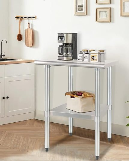 HARDURA Stainless Steel Table 24X30 Inches with Undershelf and Galvanized Legs NSF Heavy Duty Commercial Prep Work Table for Restaurant Kitchen Home and Hotel