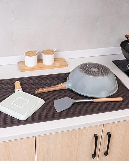 Silicone Dish Drying Mat for Multiple Usage,Easy clean,Eco-friendly,Heat-resistant Silicone Mat for Kitchen Counter or Sink,Refrigerator or Drawer Liner Coffee 4XL 32 inches x 18 inches