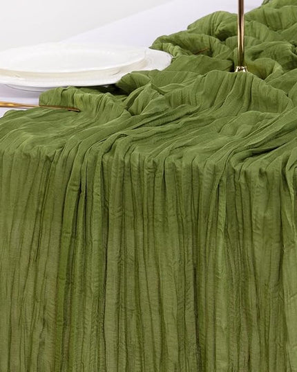 Socomi 3pcs Olive Green Christmas Cheesecloth Table Runner Boho Rustic Gauze 120 inch 10FT Cheese Cloth Runner for Wedding Party Baby Shower Birthday Home Decor Holiday Decorations