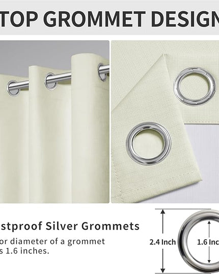 Easy-Going Linen Look Blackout Curtain Grommet Window Curtain Drapes for Bedroom, Living Room Thermal Insulated Room Darkening (2 Panels, 52x96 inch, Ivory)