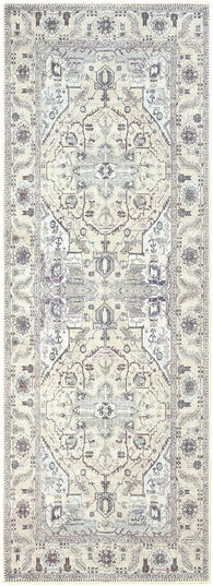 GLN Rugs Bohemian Collection - Machine Washable Area Rug, Bohemian Vintage, Non Slip, Low Pile Chenille Rug, Living Room, Bedroom, Bathroom Rug (2'6"x7' Beige and Gray)