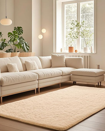 Ophanie Beige Rugs for Living Room Bedroom, 5x8 Fluffy Fuzzy Furry Carpet, Plush Soft Shaggy Bedside Indoor Floor Area Rug for Kids Girls Boys Baby Teen Dorm Nursery Home Decor Aesthetic