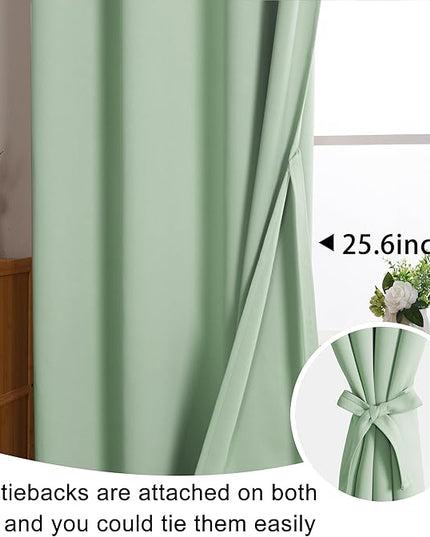 JIUZHEN Aqua Blackout Curtains with Tiebacks Thermal Insulated, Light Blocking and Noise Reducing Grommet Curtains for and Living Room, Set of 2 Window Curtain Panels, 42 x 45 Inch Length