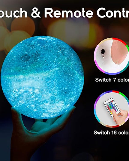 BRIGHTWORLD 7.1inch Galaxy Lamp 16 Colors Moon Lamp 3D Printing, Remote & Touch Control USB Rechargeable, Birthday Gifts for Women Room Decor Aesthetic（Black Hand Base）
