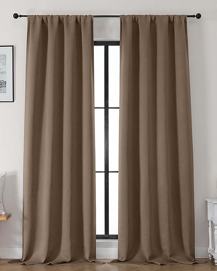 Gwine Brown Blackout Curtains for Bedroom 96 Inch Length, Room Darkening Energy Saving Black Out Curtains for Living Room, Window Treatment Drapes with Rod Pocket, Each 40" Wx96 L, 2PCS