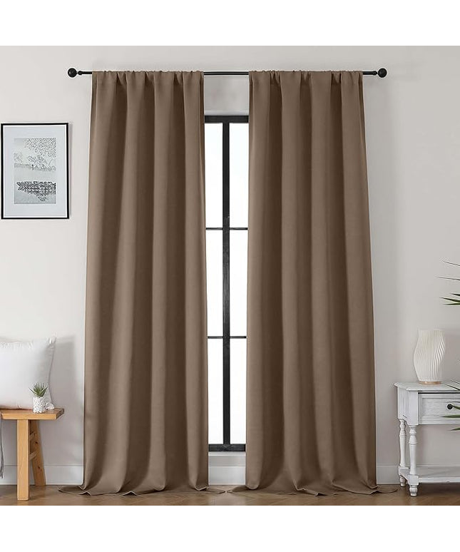 Gwine Brown Blackout Curtains for Bedroom 96 Inch Length, Room Darkening Energy Saving Black Out Curtains for Living Room, Window Treatment Drapes with Rod Pocket, Each 40" Wx96 L, 2PCS