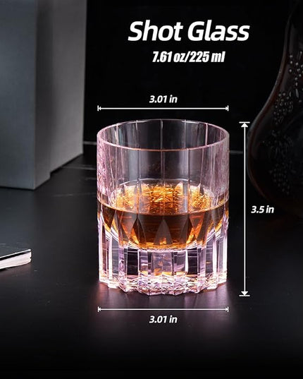 KAMMAK Crystal Whiskey Glasses Set of 2, 7.61 oz (225 ml) Hand Blown Old Fashioned Tumbler, Pink Thick Base Glass with Delicate Rim & Seamless Design for Scotch, Bourbon, Cocktails, Lead-Free Barware