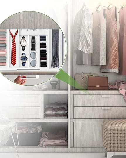 Pipishell Bamboo Expandable Drawer Organizer for Utensils Holder, Adjustable Cutlery Tray, Wood Drawer Dividers Organizer for Silverware, Flatware, Knives in Kitchen, Bedroom, Living Room (White)
