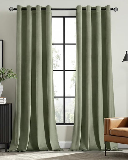 MIULEE Velvet Curtains Sage Green Elegant Grommet Curtains Thermal Insulated Soundproof Room Darkening Curtains/Drapes for Classical Living Room Bedroom Decor 52 x 72 Inch Set of 2