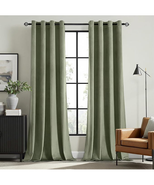 MIULEE Sage Green Elegant Grommet Curtains Thermal Insulated Soundproof Room Darkening Long Black Out Drapes for Classical Living Room Bedroom Decor 52 x 96 Inch Length Set of 2