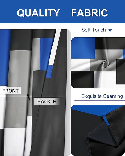 Royal Blue 100% Blackout Curtains for Bedroom 108 inch Extra Long 2 Panels Set Navy Blue Grey Modern Abstract Geometric Black Out Curtains Room Darkening Window Drapes for Living Room, 52Wx108L
