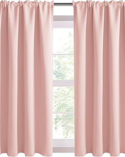 DWCN Blackout Curtains – Thermal Insulated, Energy Saving & Noise Reducing Bedroom and Living Room Curtains, Blush Pink, W 42x L 45 Inch, Set of 2 Rod Pocket Curtain Panels