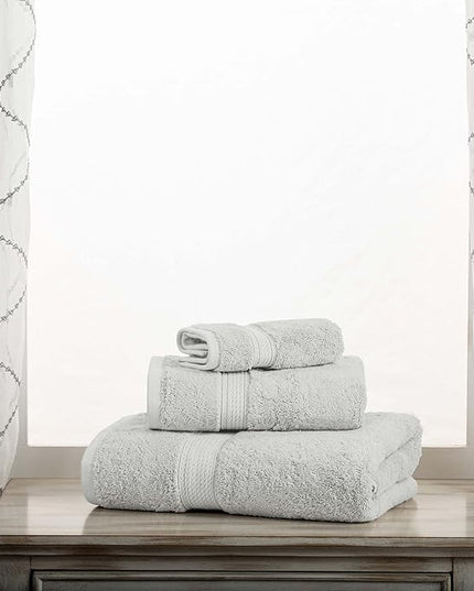 Superior Egyptian Cotton Pile 3 Piece Towel Set, Includes 1 Bath, 1 Hand, 1 Face Towel/Washcloth, Ultra Soft Luxury Towels, Thick Plush Essentials, Guest Bath, Spa, Hotel Bathroom, Silver