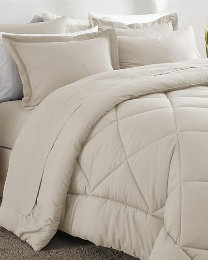 CozyLux California King Comforter Set Beige - Cal King Bed in a Bag 7 Pieces, Luxury Soft Bed Set for All Seasons, Bedding Set with Comforter, Sheets, Pillowcases & Shams